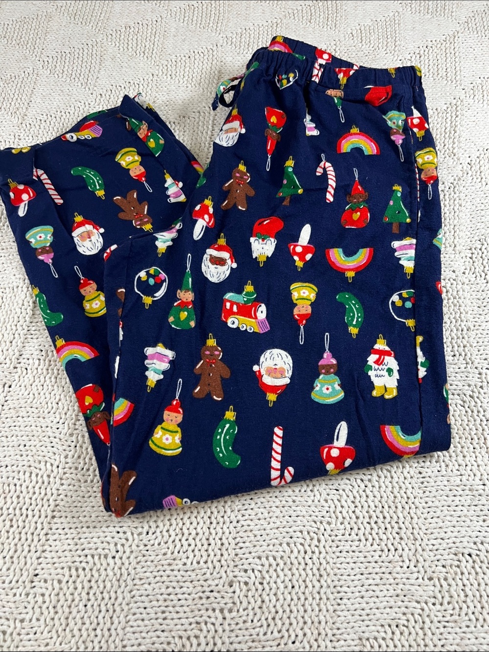 Hanna Andersson Navy Holiday Ornament Print Adult Flannel Pajama Pants